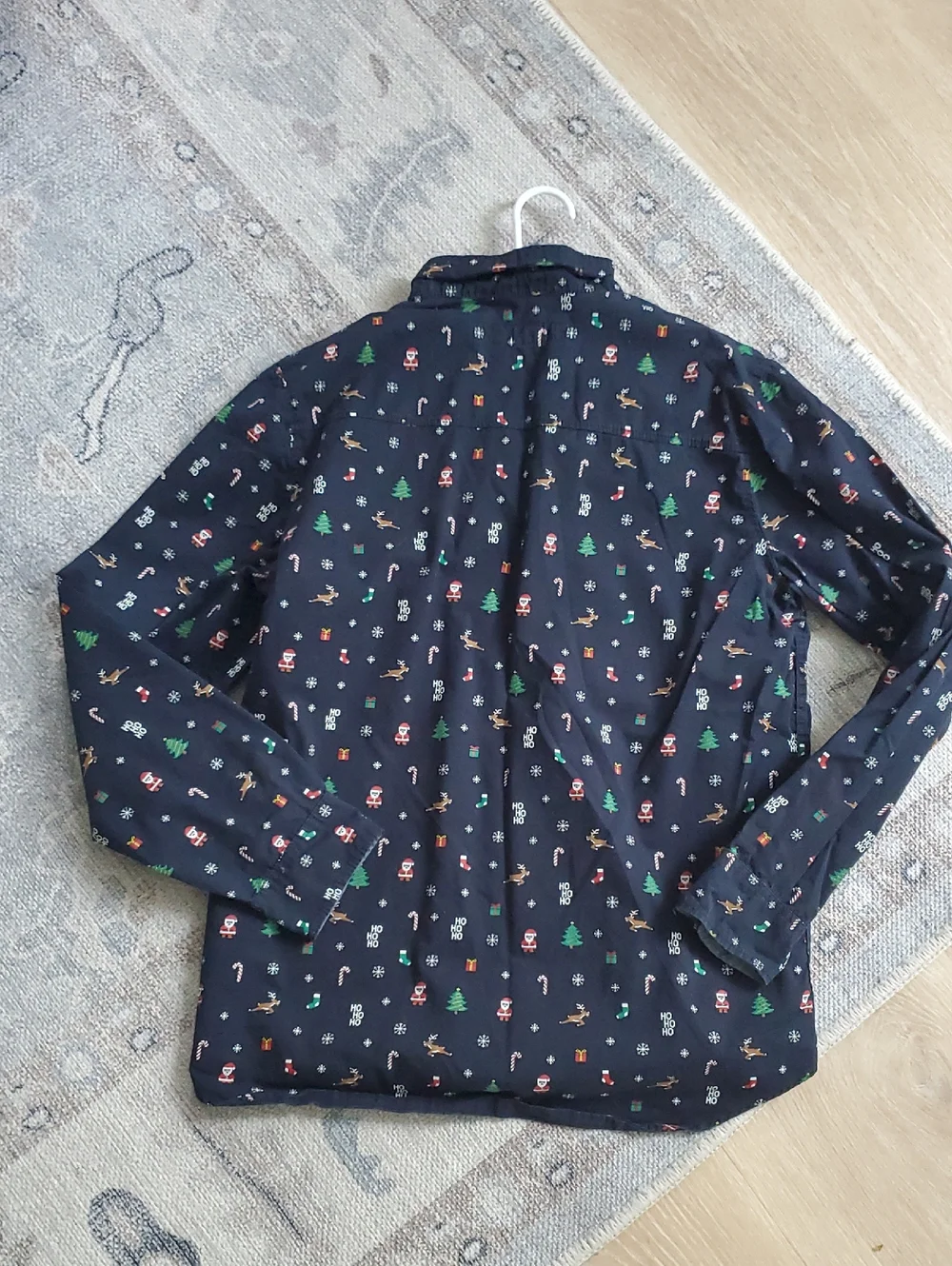 H&M Teen Boys L.O.G.G. Christmas Motif Cotton Button-Down Shirt Sz13-14y